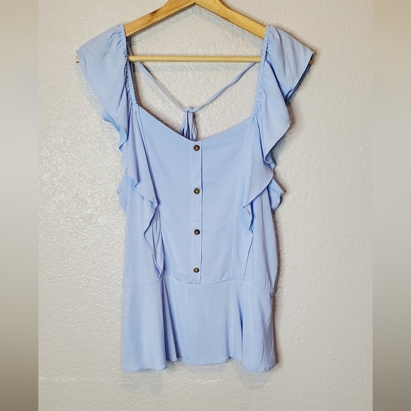 💚5/$25 Moa Moa Light Blue Ruffle Button-Down Top Size XL - Picture 1 of 4